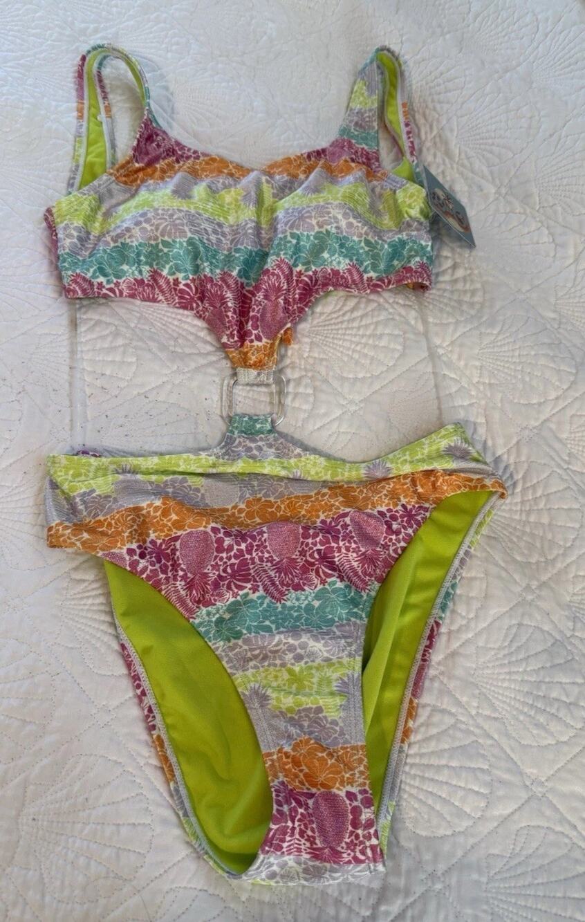 Blu C Bikini Set Size Medium M Multi Color Floral Pineapple Swimsuit New